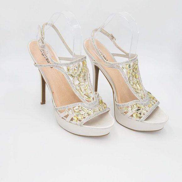 Zigi Soho Sandals SUNELLE Silver Satin Crystal Rhinestone Jeweled Heels Size 10 - Picture 4 of 7